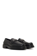 Men's Black Buckled Thick-Soled Leather Loafer | Derimod