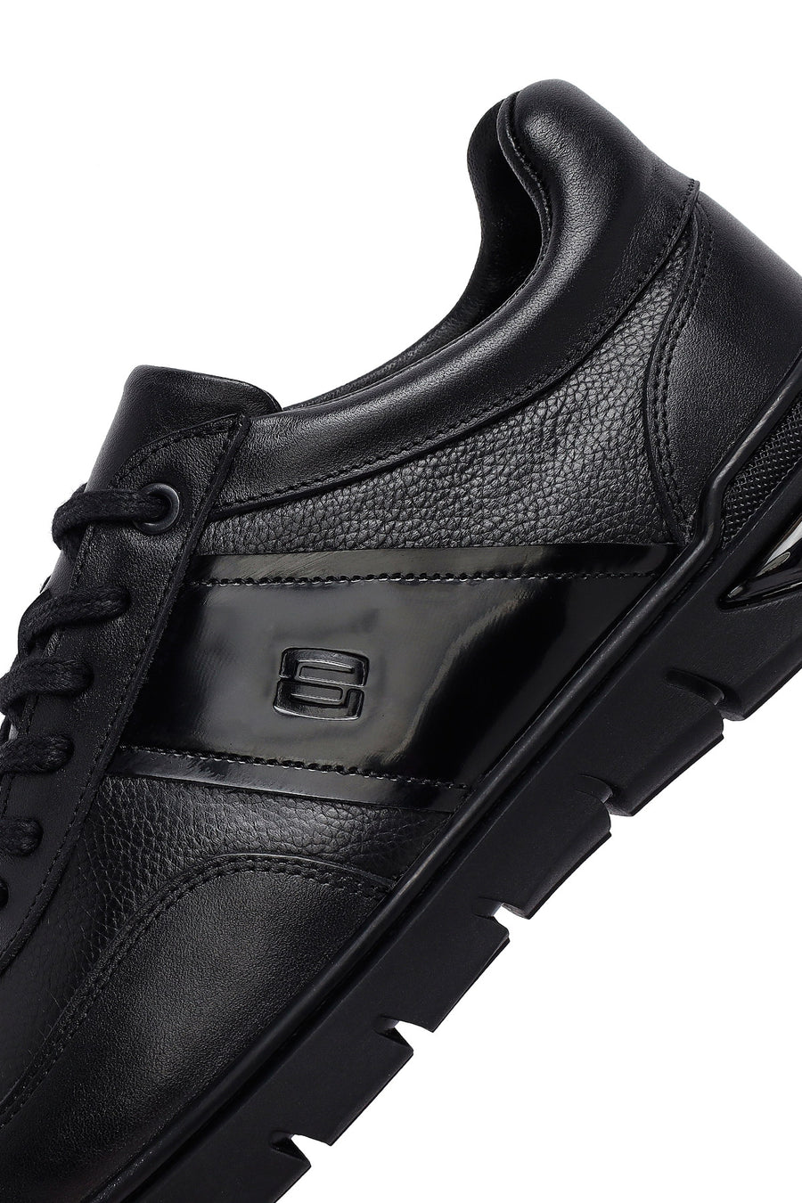 Men's Black Lace-Up Leather Casual Sneakers