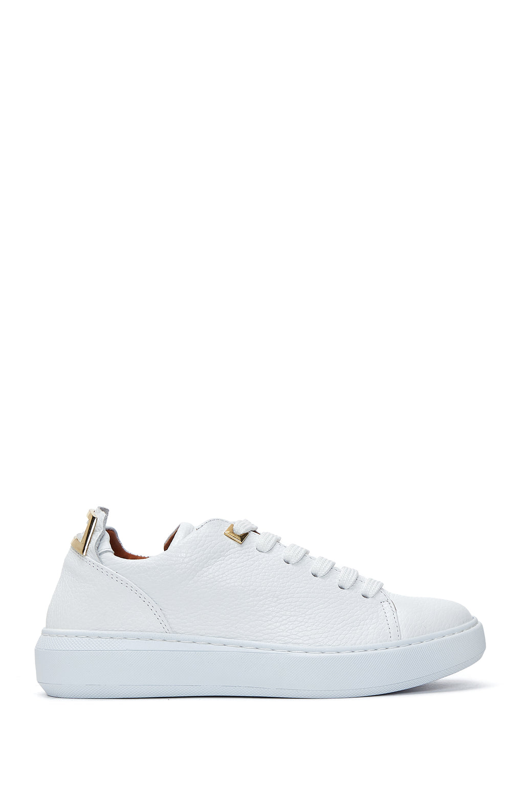 Kadın Beyaz Bağcıklı Deri Sneaker