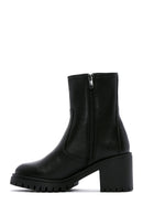 Women's Black Zippered Thick Heeled Leather Boots | Derimod