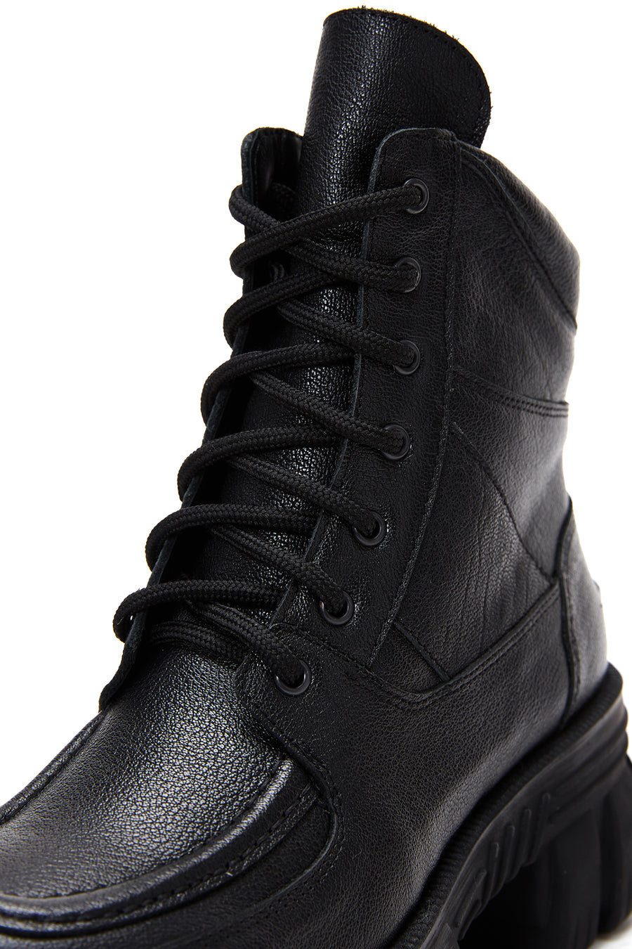 Women's Black Leather Lace-Up Boots