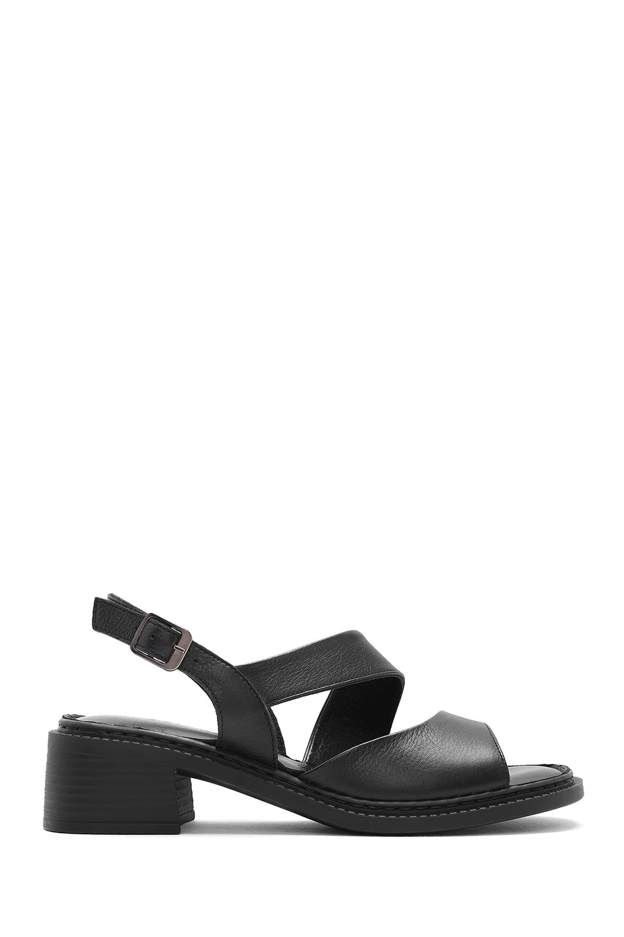 Women's Black Ankle Buckle Low Heel Leather Sandals 26SFD340818 | Derimod