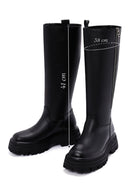 Women's Black Thick Soled Zippered Leather Boots | Derimod