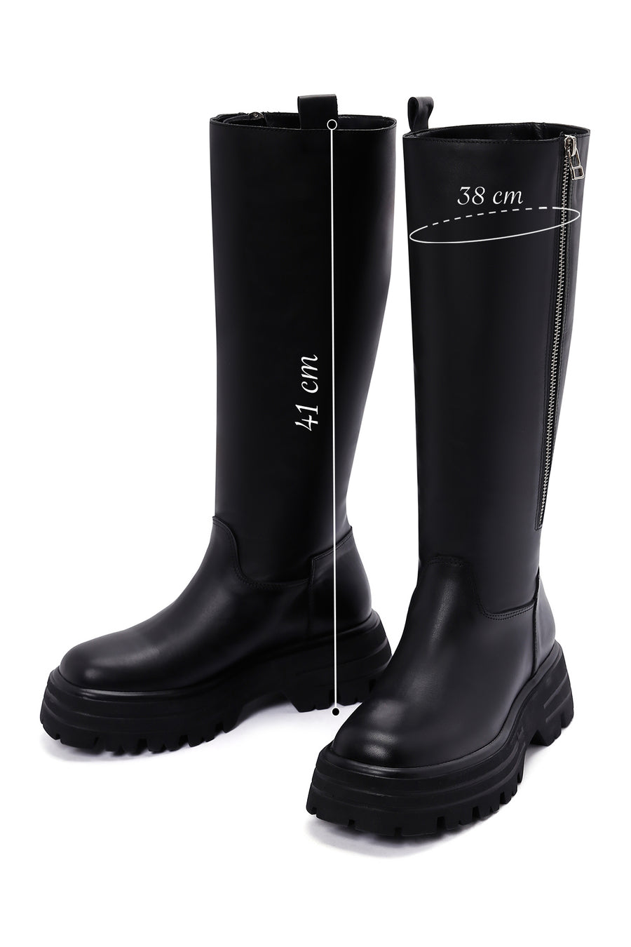 Women's Black Thick Soled Zippered Leather Boots