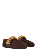 Women's Brown Metal Detailed Suede Leather Ballerinas | Derimod