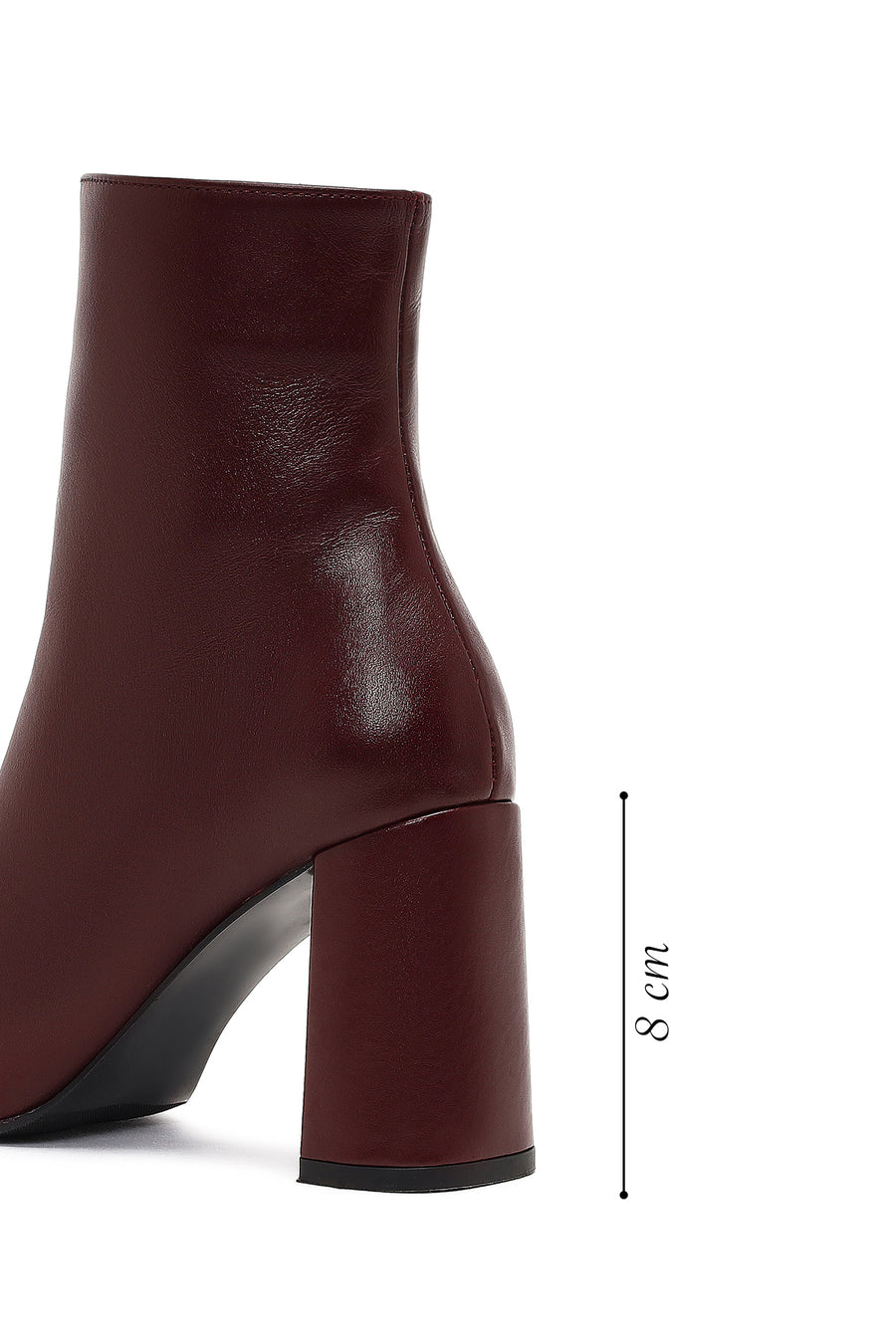 Women's Burgundy Zippered Thick High Heel Leather Boot