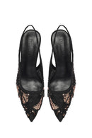 Woman Black Backless Sequin-Patterned Stiletto-Heel Shoes | Derimod