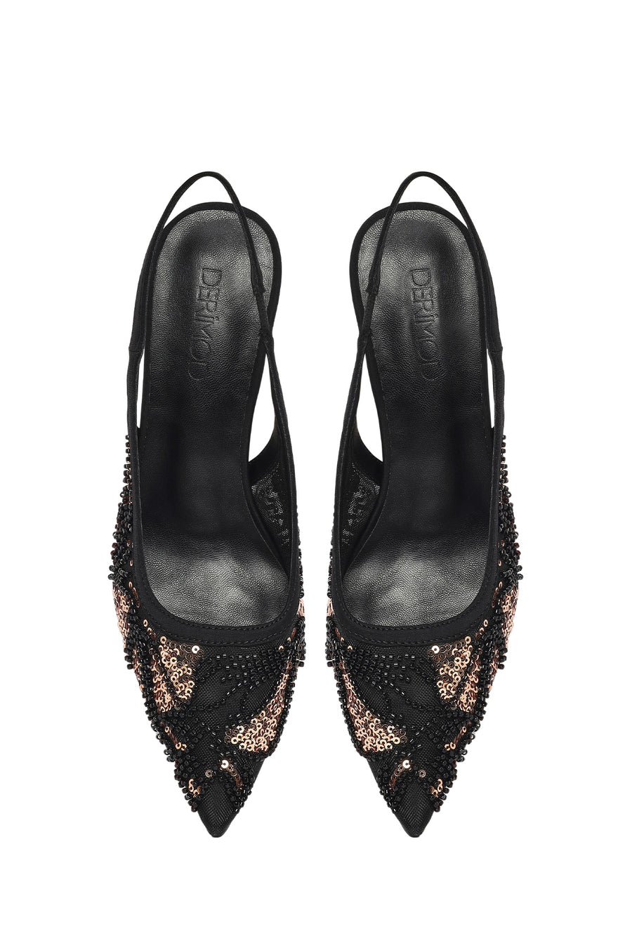 Woman Black Backless Sequin-Patterned Stiletto-Heel Shoes