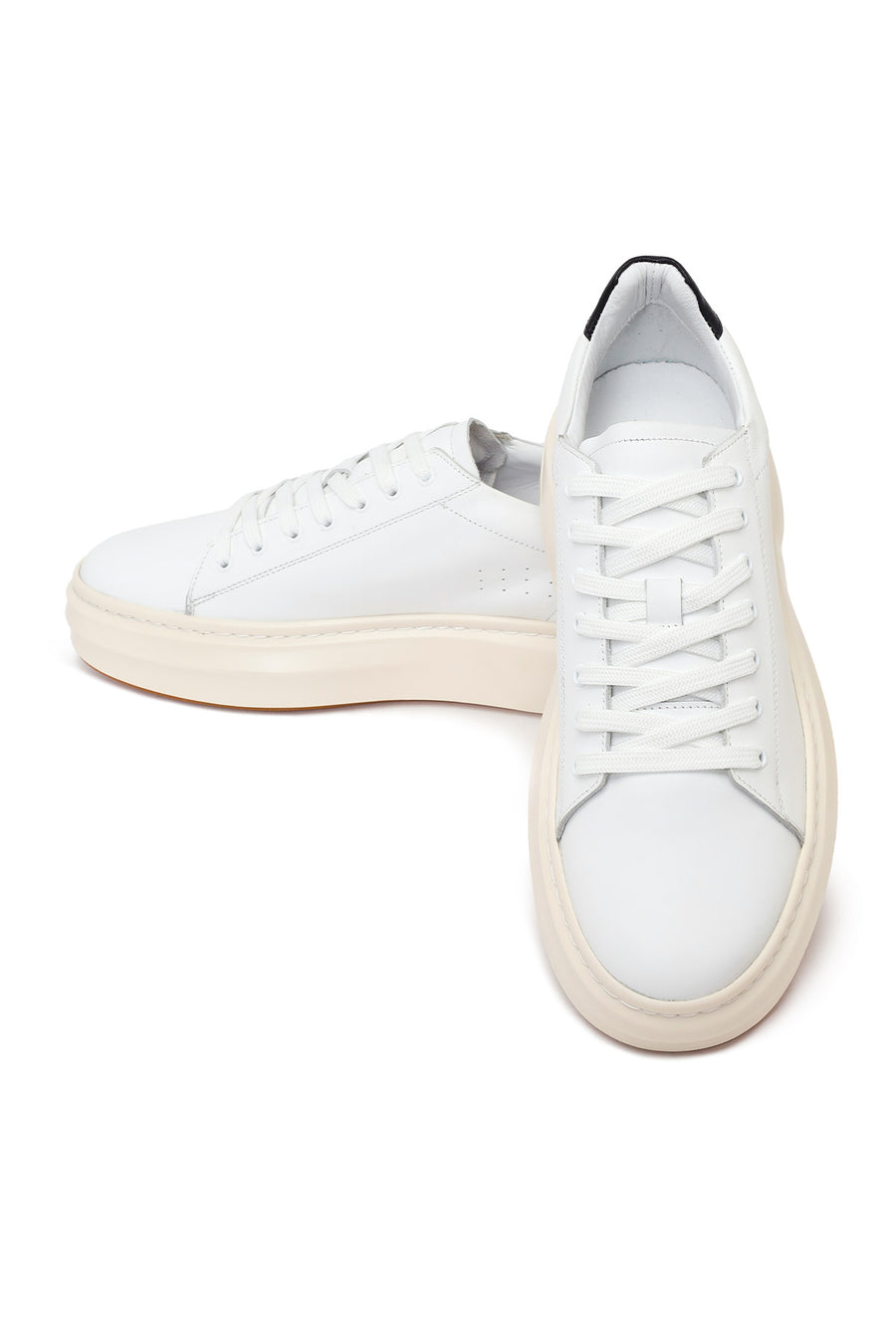 Men's White Lace-Up Thick-Soled Leather Sneakers