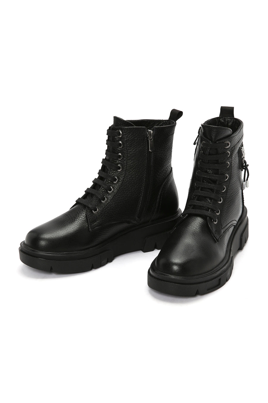Women's Black Zippered Thick-Soled Leather Boots
