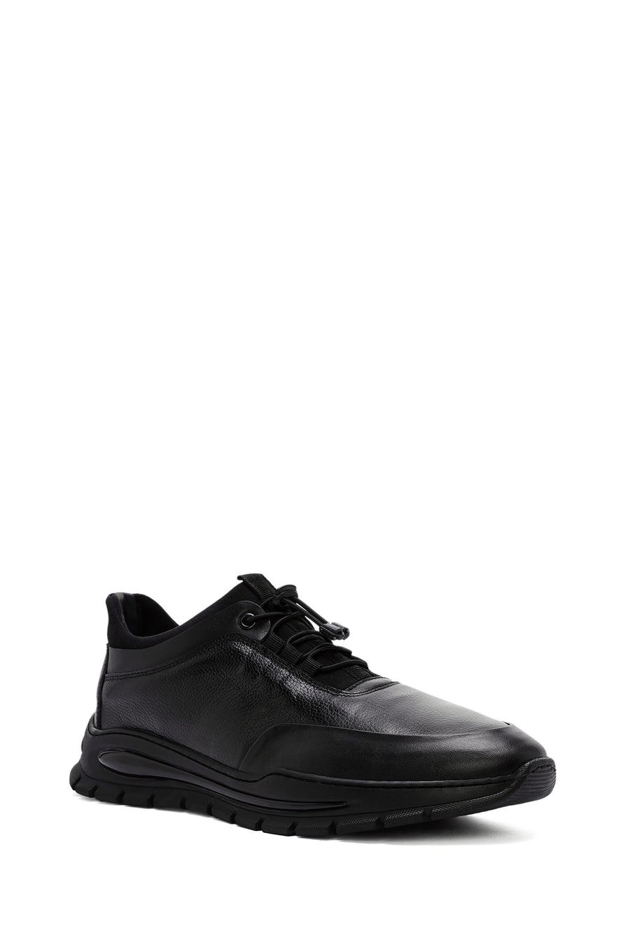 Men's Black Lace-Up Leather Casual Sneaker