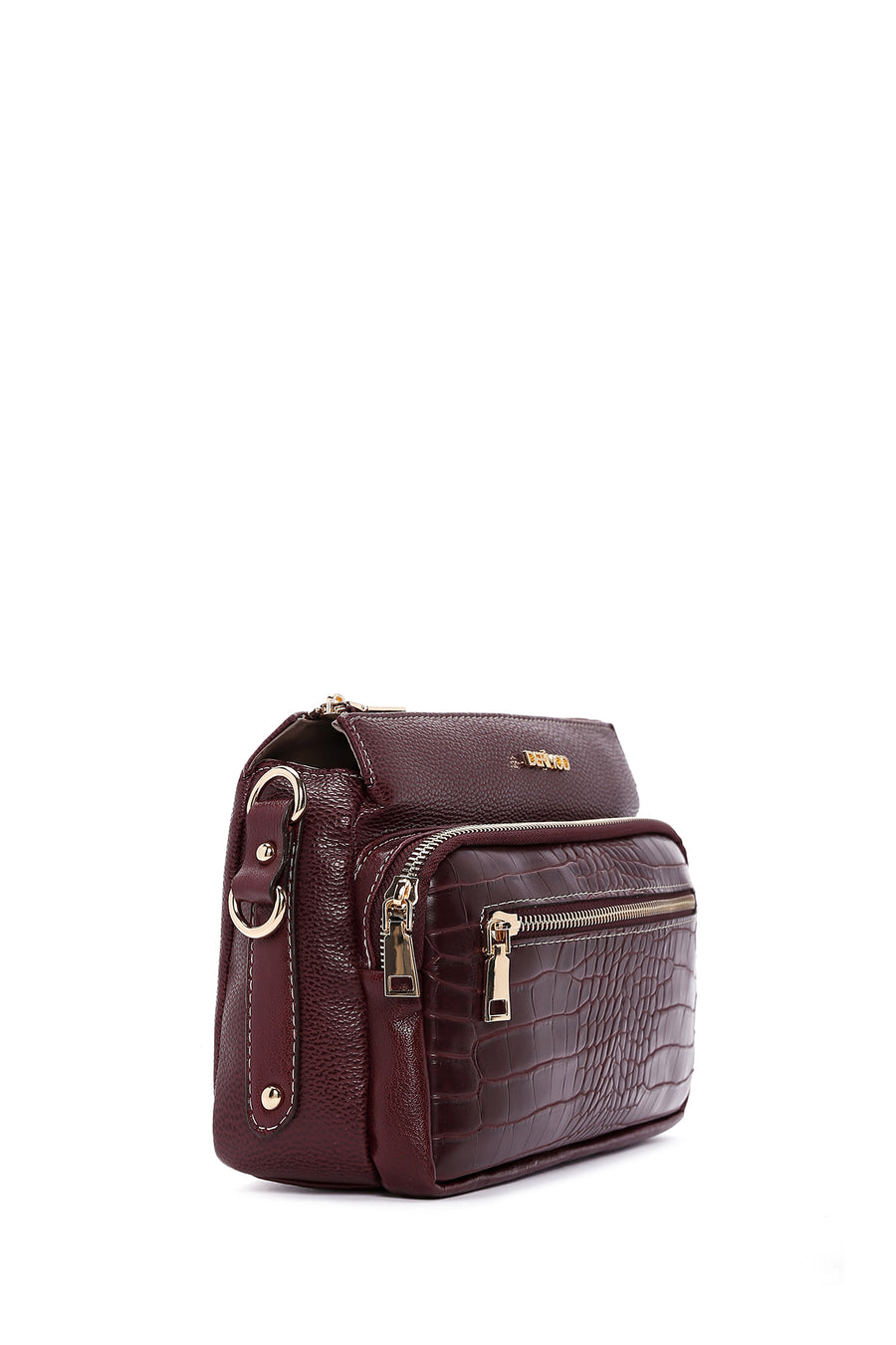 Women's Claret Red Long Strap Crocodile Crossbody Bag