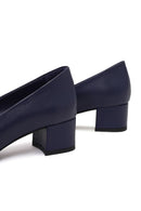 Derimod Flex Women Navy Blue Thick Heeled Leather Shoes | Derimod