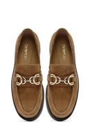 Kadın Taba Tokalı Süet Deri Maskülen Loafer | Derimod