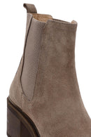 Woman Mink Chunky Heel Suede Leather Chelsea Boots | Derimod