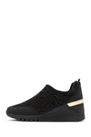 Derimod Zero Women's Black Zippered Wedge Heel Fabric Sneakers | Derimod