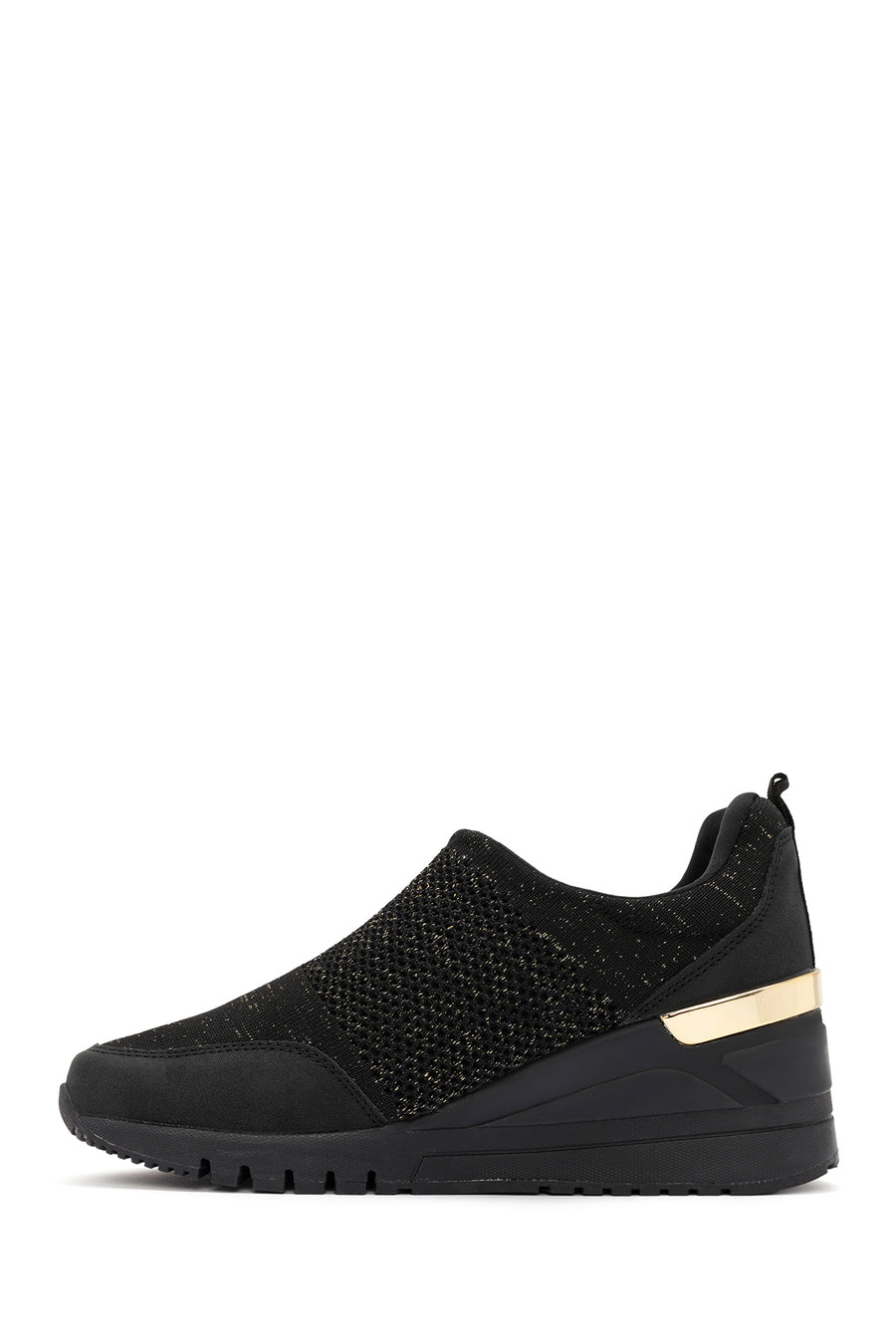 Derimod Zero Women's Black Zippered Wedge Heel Fabric Sneakers