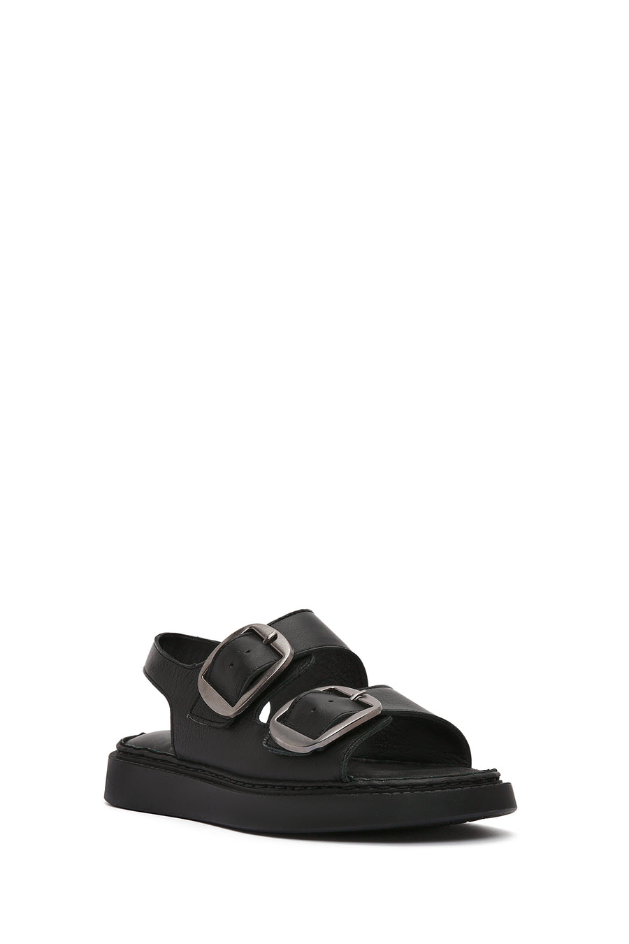 Women's Black Thick Soled Leather Comfort Sandals