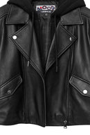 Smart Women's Black Hooded Biker Leather Jacket | Derimod
