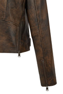 Newage Woman Brown Slim-Fit Biker Leather Jacket | Derimod