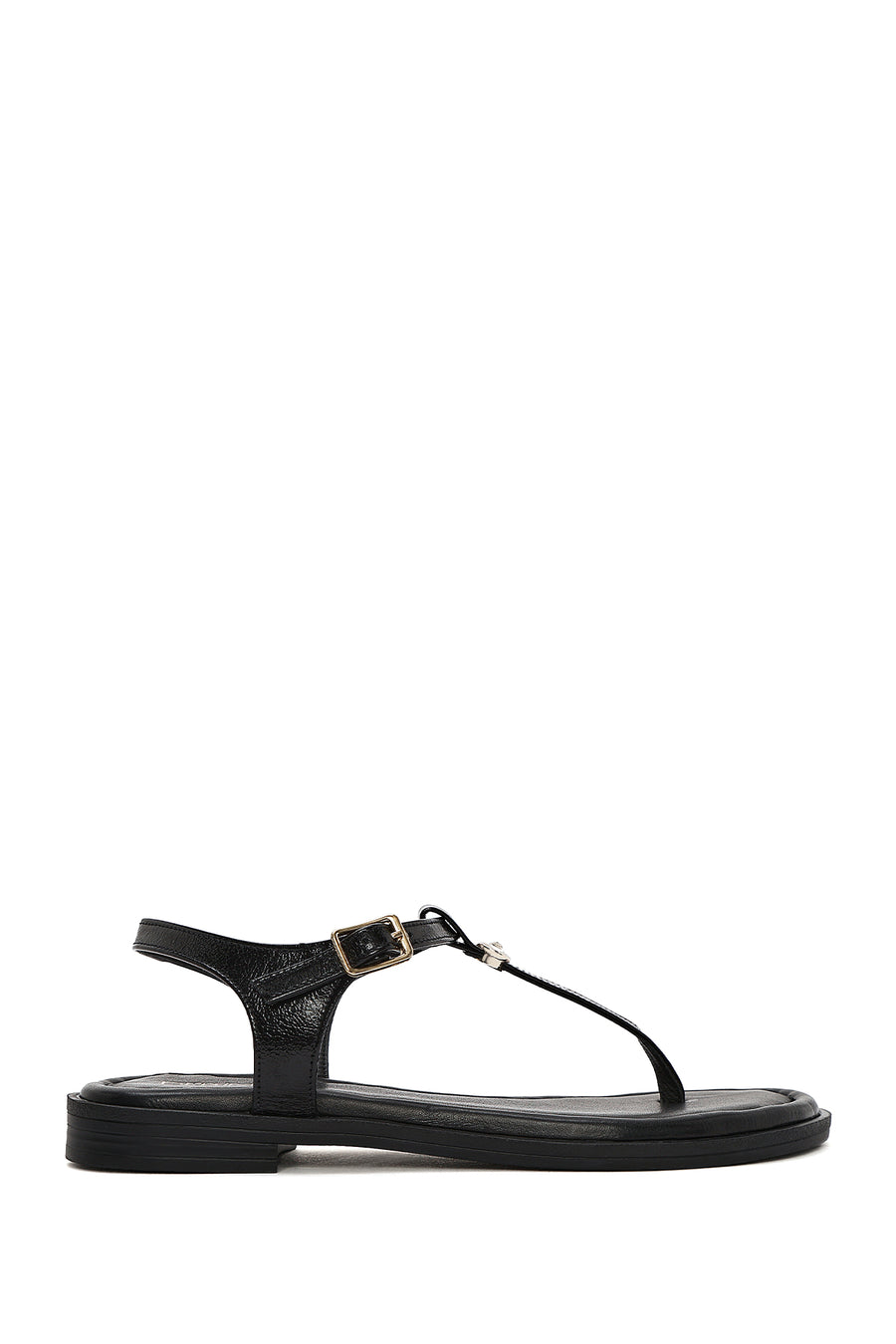 Women's Black Patent Leather Flip-Flop Sandals 25SFD201016 | Derimod