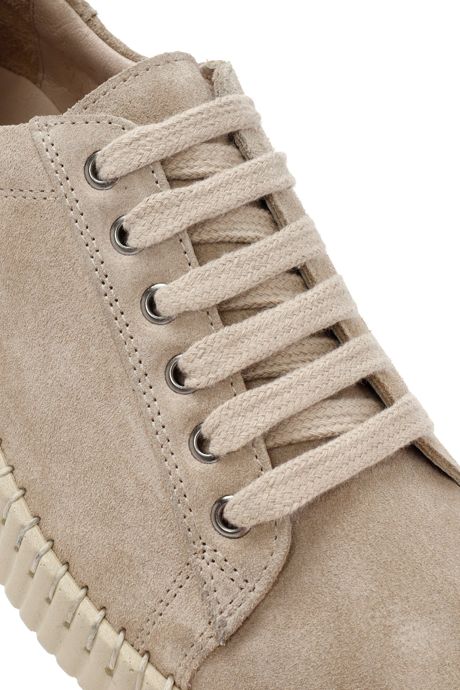 Women's Beige Lace-Up Chunky Sole Suede Leather Sneakers
