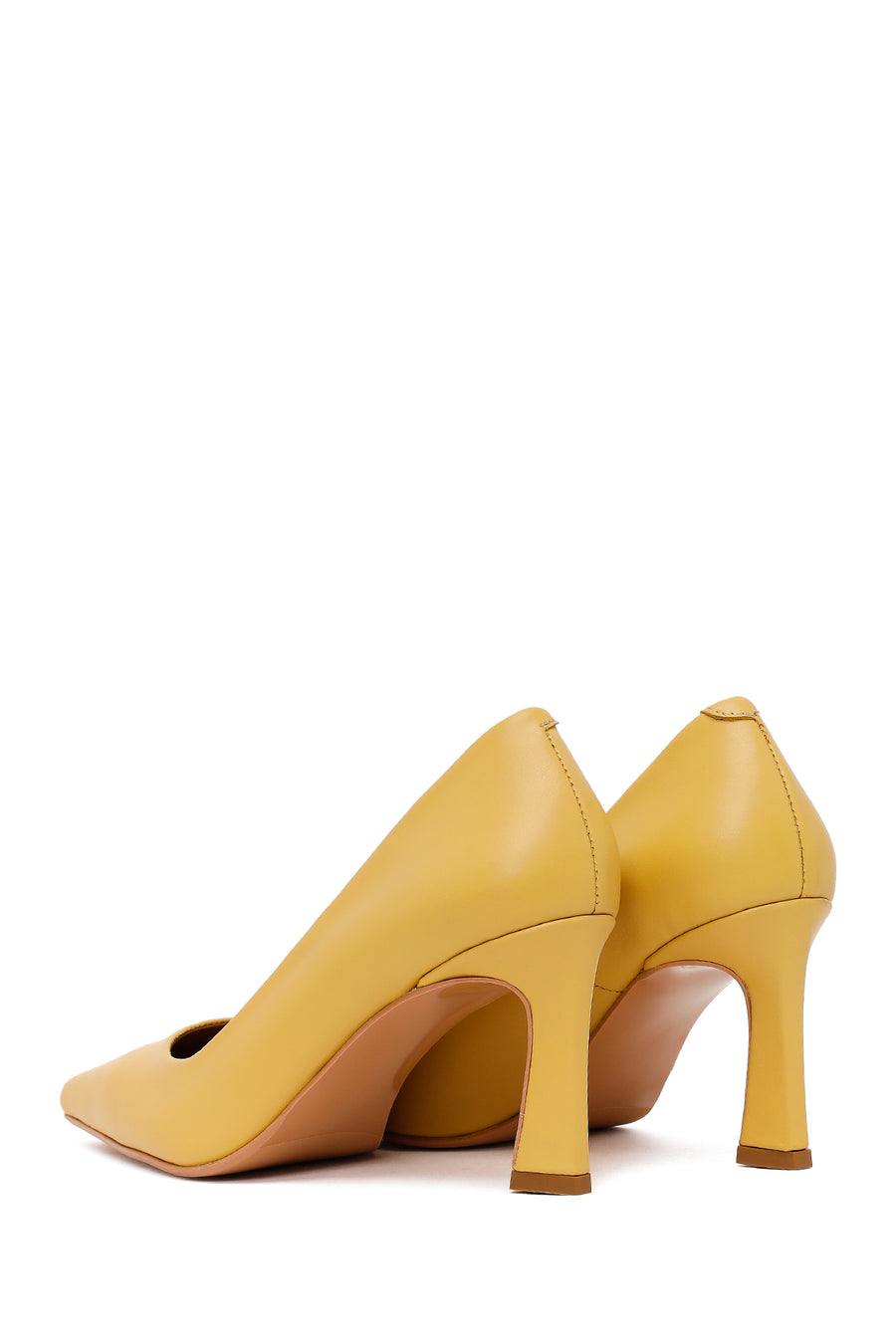Woman Yellow Thick-Heeled Leather Stiletto