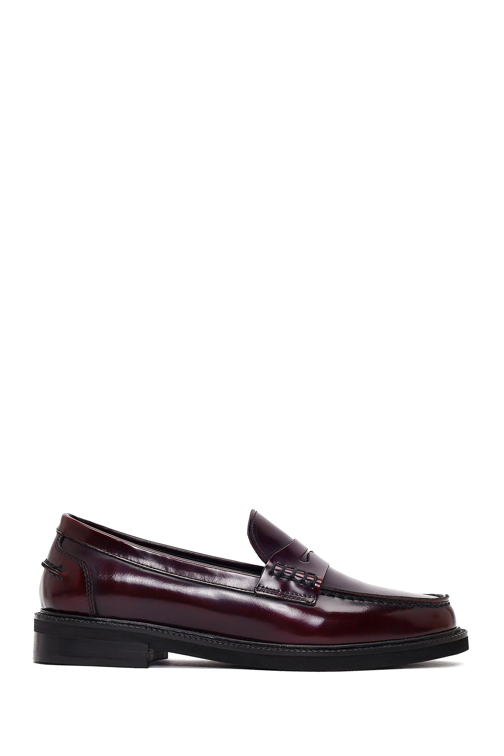 Kadın Bordo Deri Maskülen Loafer