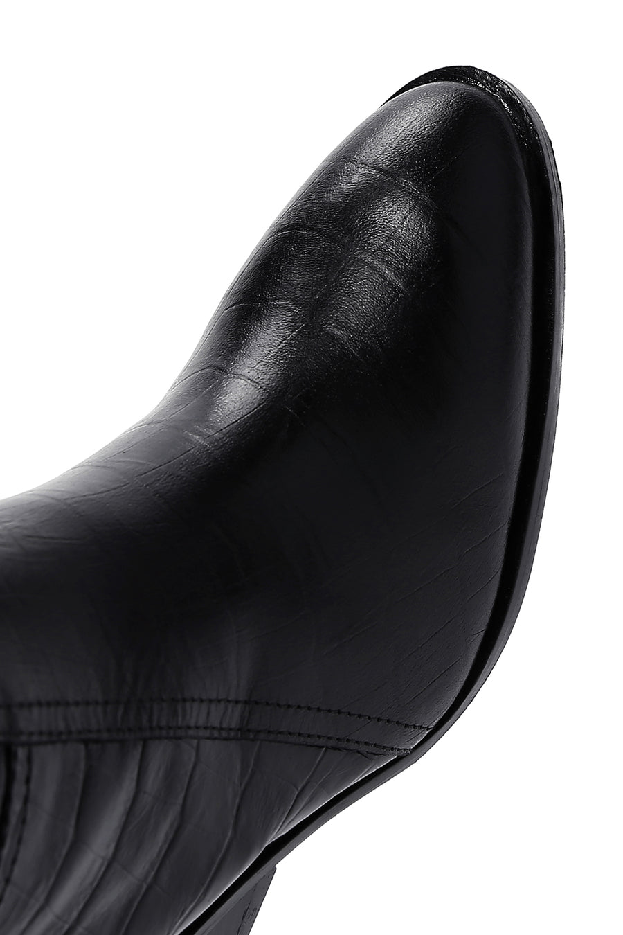 Women's Black Leather Heeled Cowboy Boots