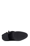 Woman Black Chunky Heel Suede Leather Boat | Derimod