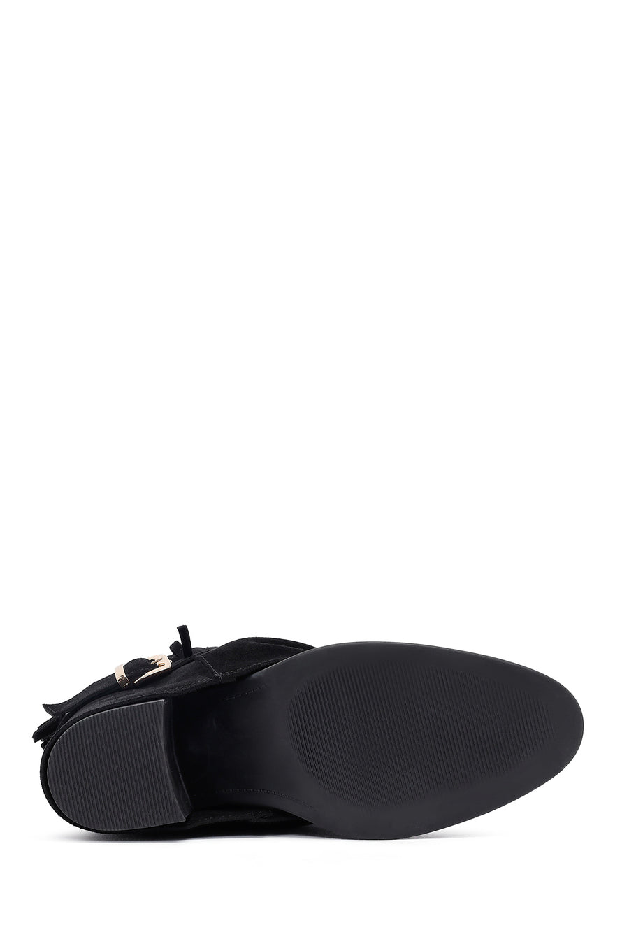 Woman Black Chunky Heel Suede Leather Boat