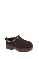 Woman Brown Thick-Soled Leopard Patterned Suede Teddy Boots | Derimod
