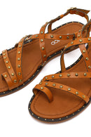 Women's Tan Buckled Leather Bodrum Sandals | Derimod