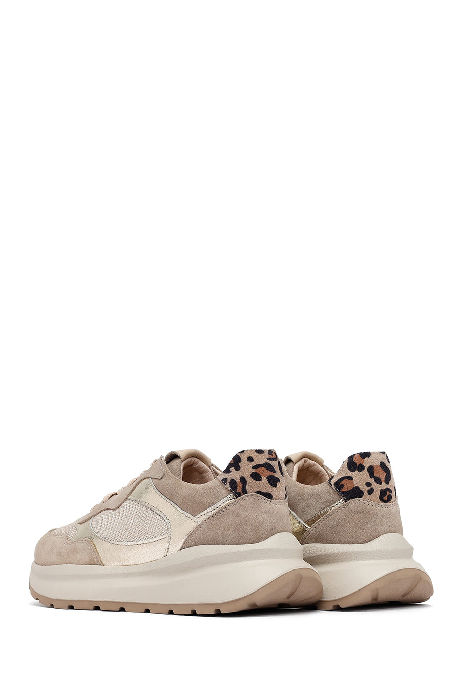 Kadın Bej Bağcıklı Kalın Tabanlı Deri Sneaker