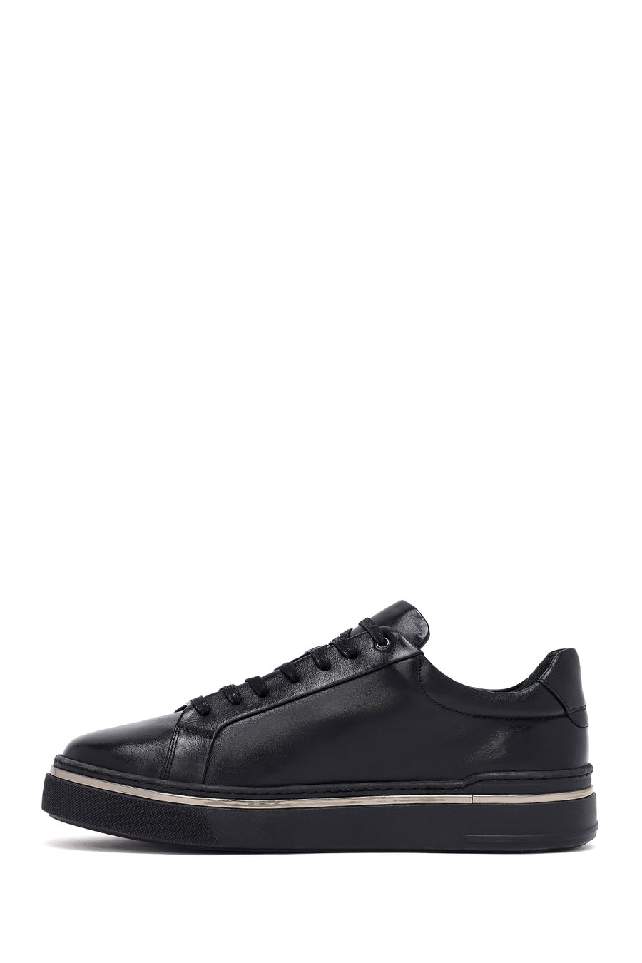 Men's Black Lace Up Leather Sneakers