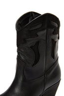 Women's Black Leather Cowboy Heeled Boots | Derimod