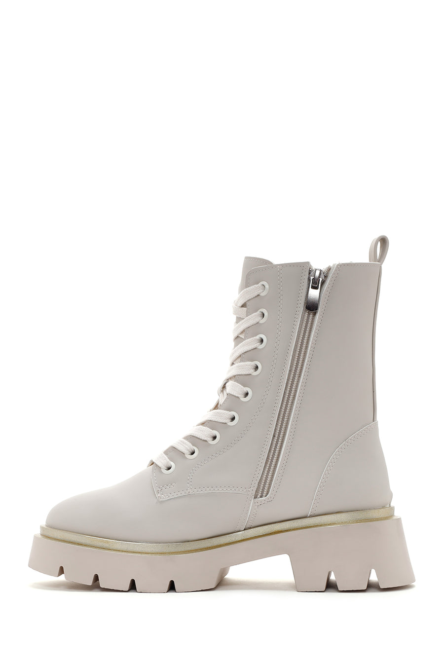 Women's Beige Casual Zippered Boots