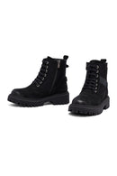 Woman Black Zippered Leather Postal Boots | Derimod
