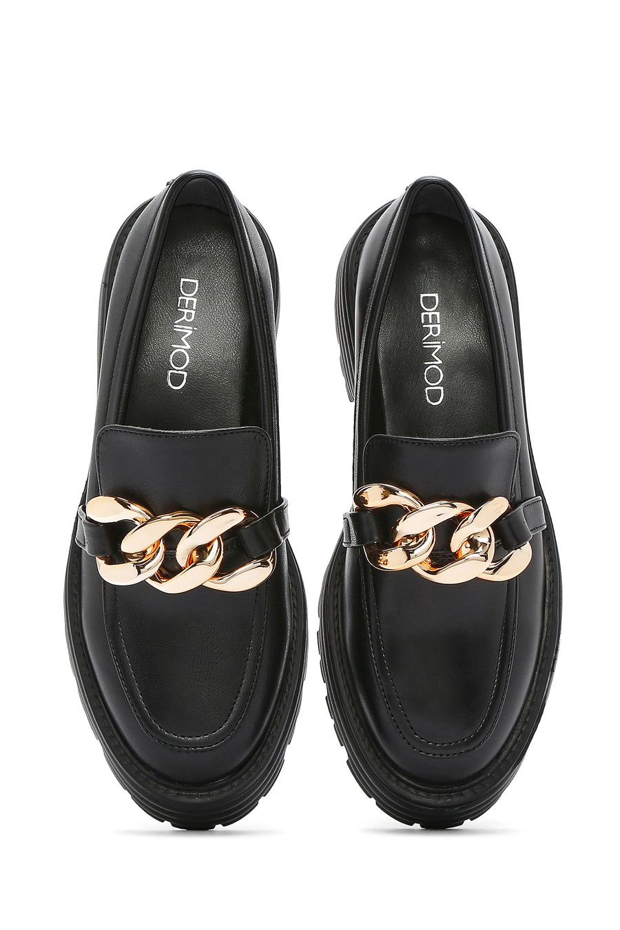 Women's Black Thick Soled Masculine Loafer
