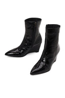 Woman Black Zip Closure Wedge Heel Leather Boots | Derimod
