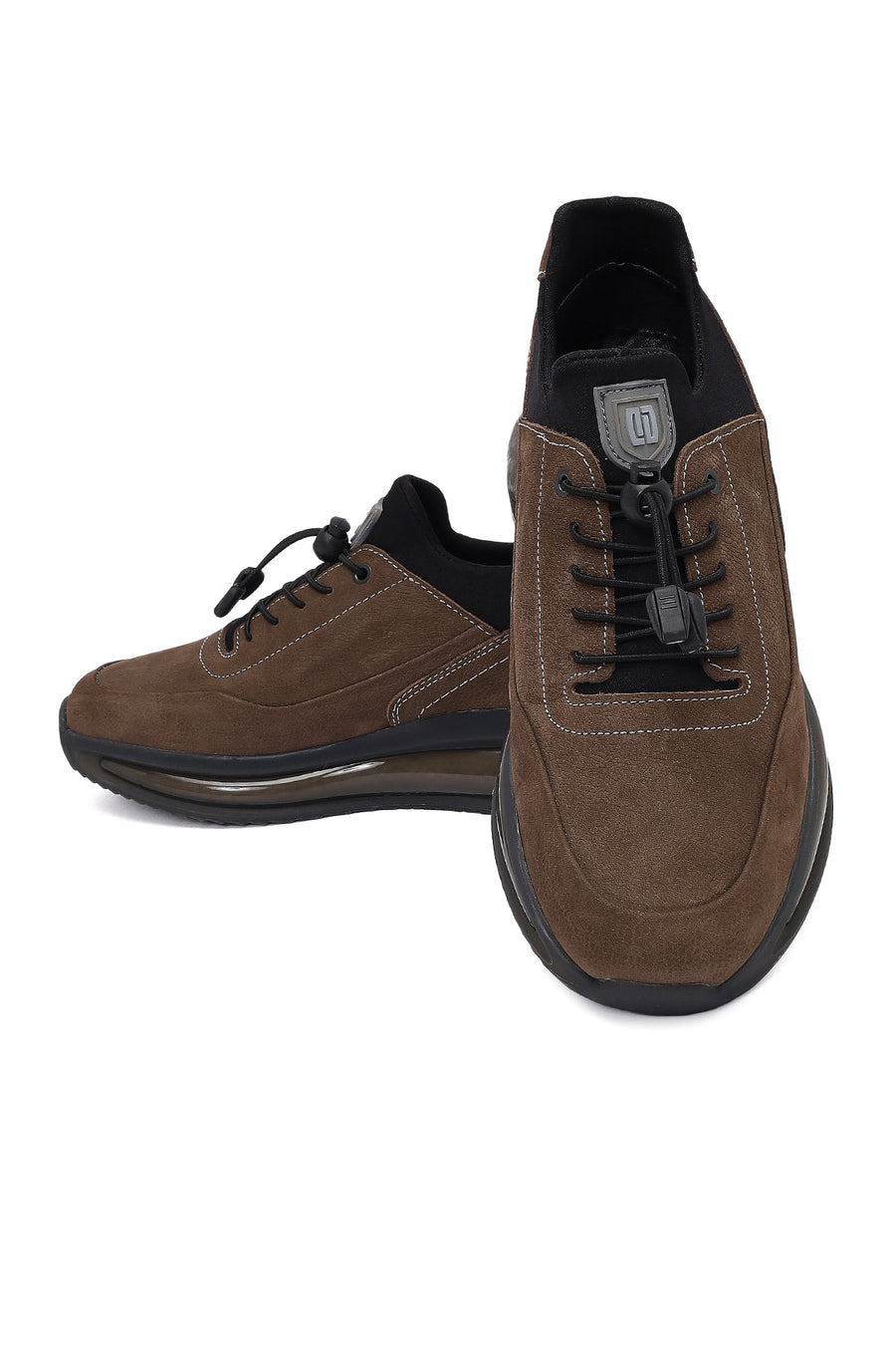Men's Mink Lace-Up Thick-Soled Nubuck Leather Sneaker