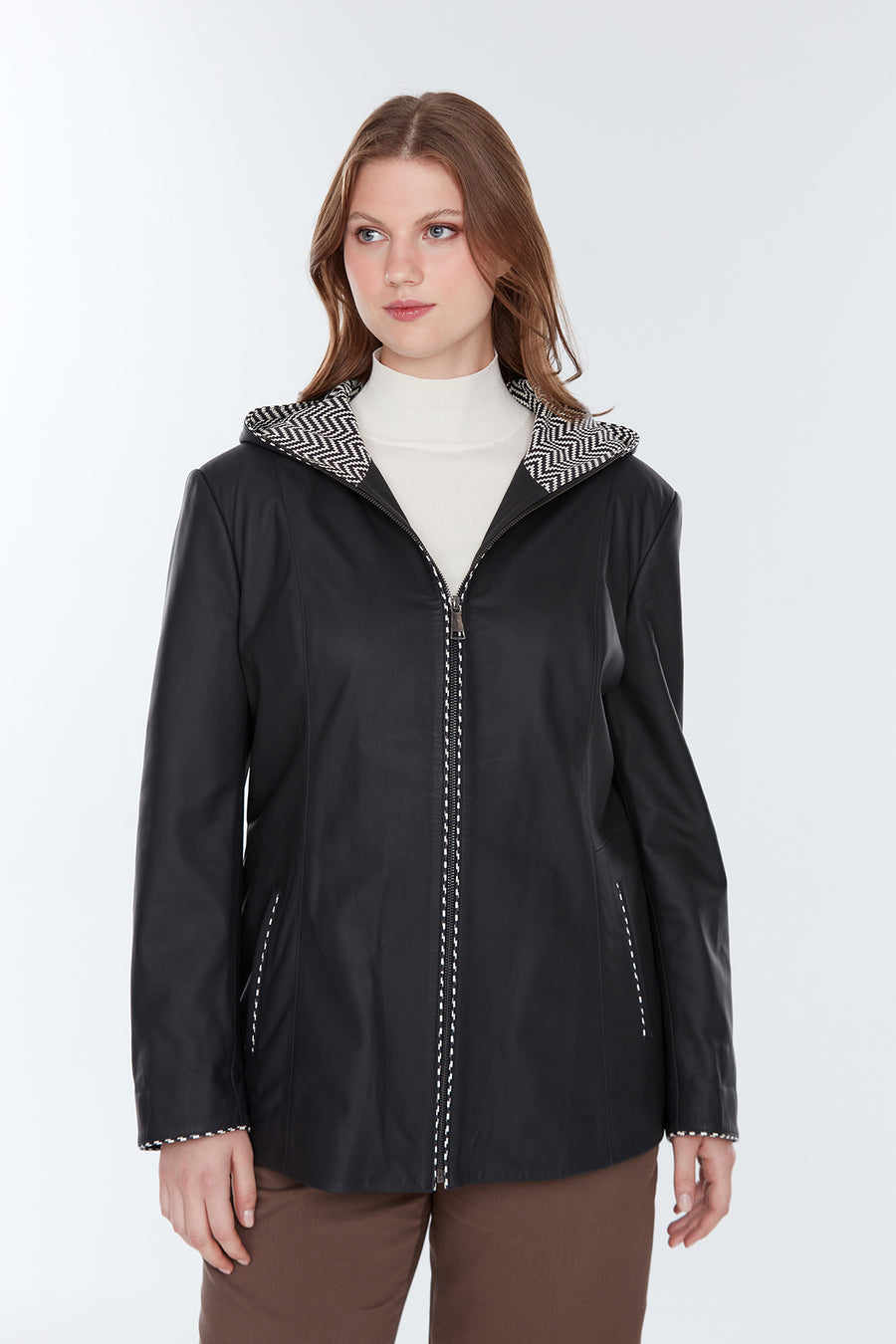 Pamela Women's Black Hooded Leather Coat