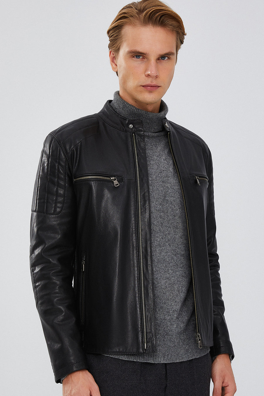 Braun Men's Black Slim-Fit Leather Coat 23WGD6479VJ | Derimod