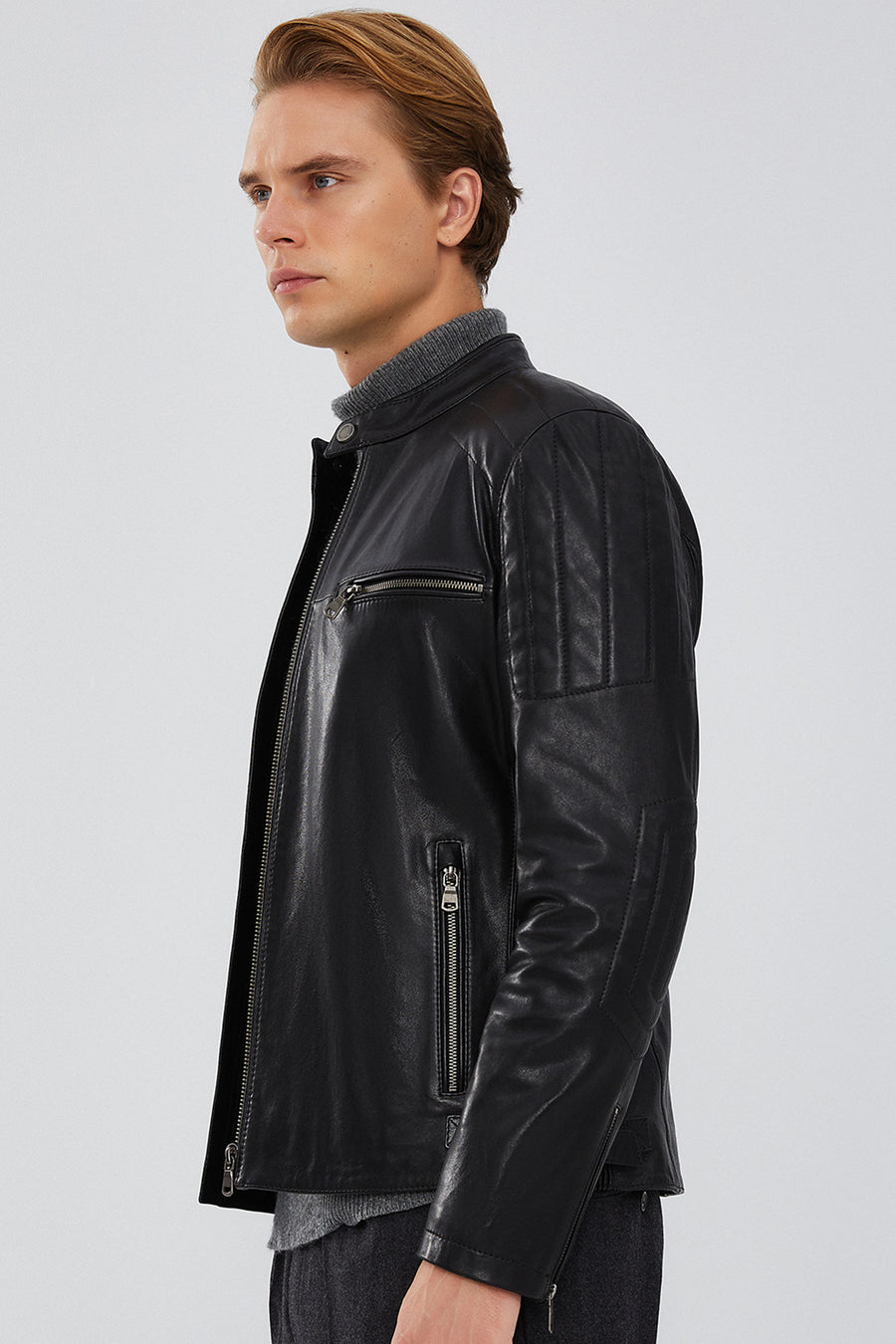 Braun Men's Black Slim-Fit Leather Coat