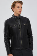 Braun Men's Black Slim-Fit Leather Coat | Derimod