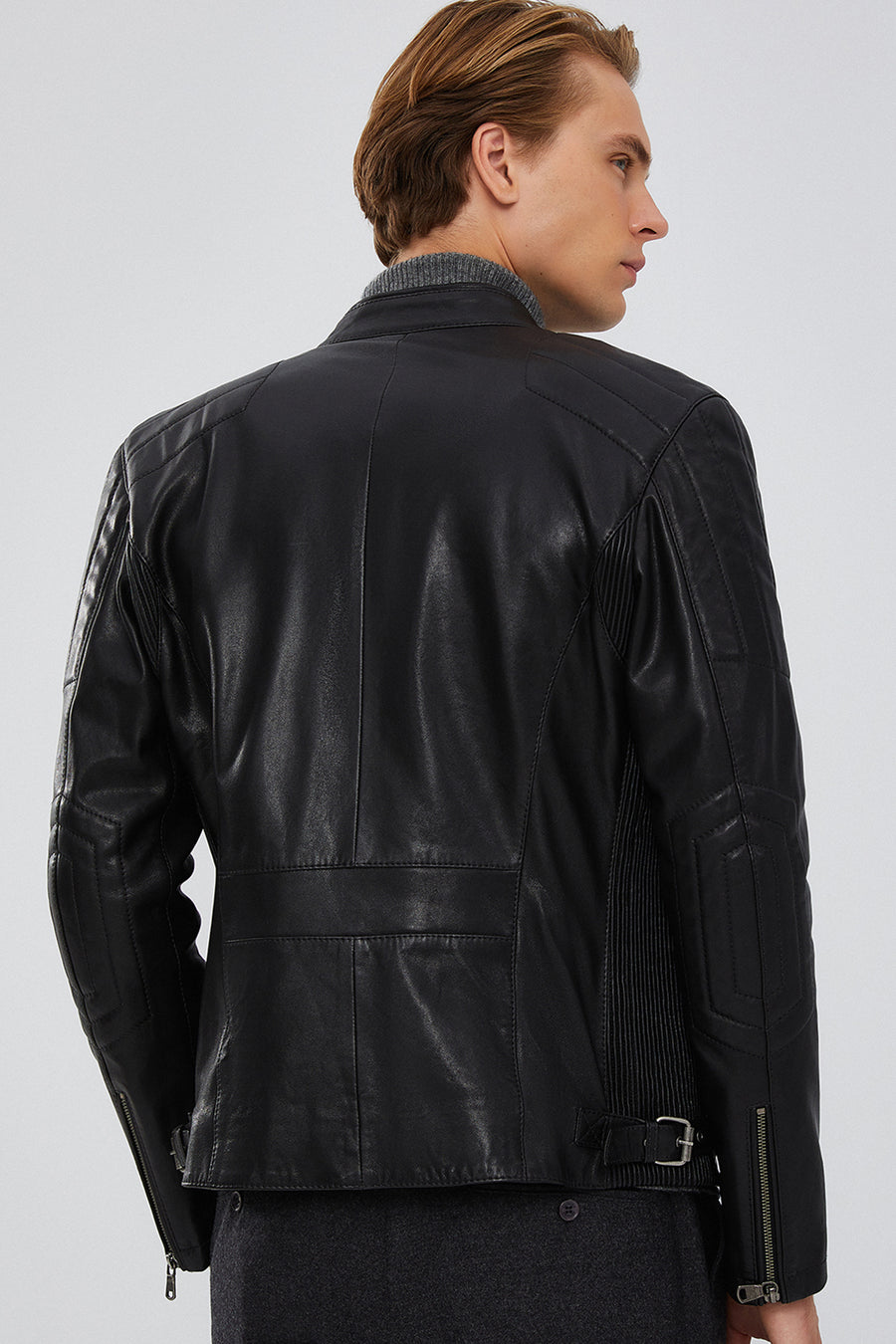 Braun Men's Black Slim-Fit Leather Coat