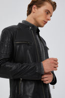 Braun Men's Black Slim-Fit Leather Coat | Derimod